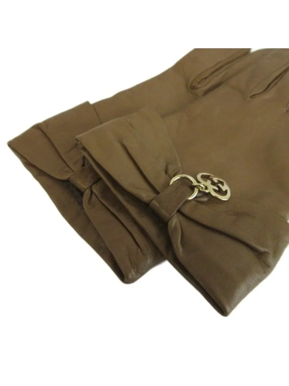 Gucci Gloves Sheep Leather Lambskin Ribbon Interlocking G Heart Charm 7 Brown